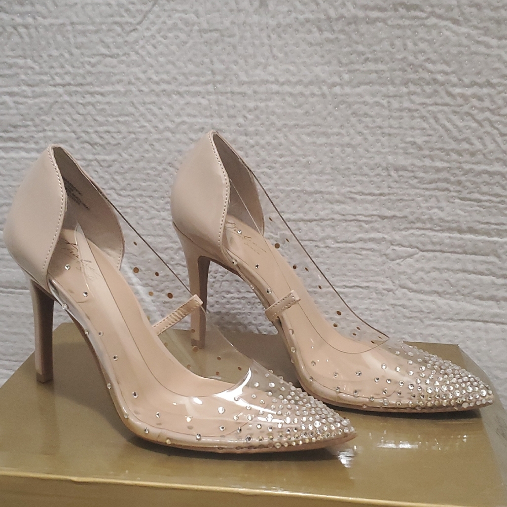 Elegant Beige Stiletto Heels with Rhinestone Detail